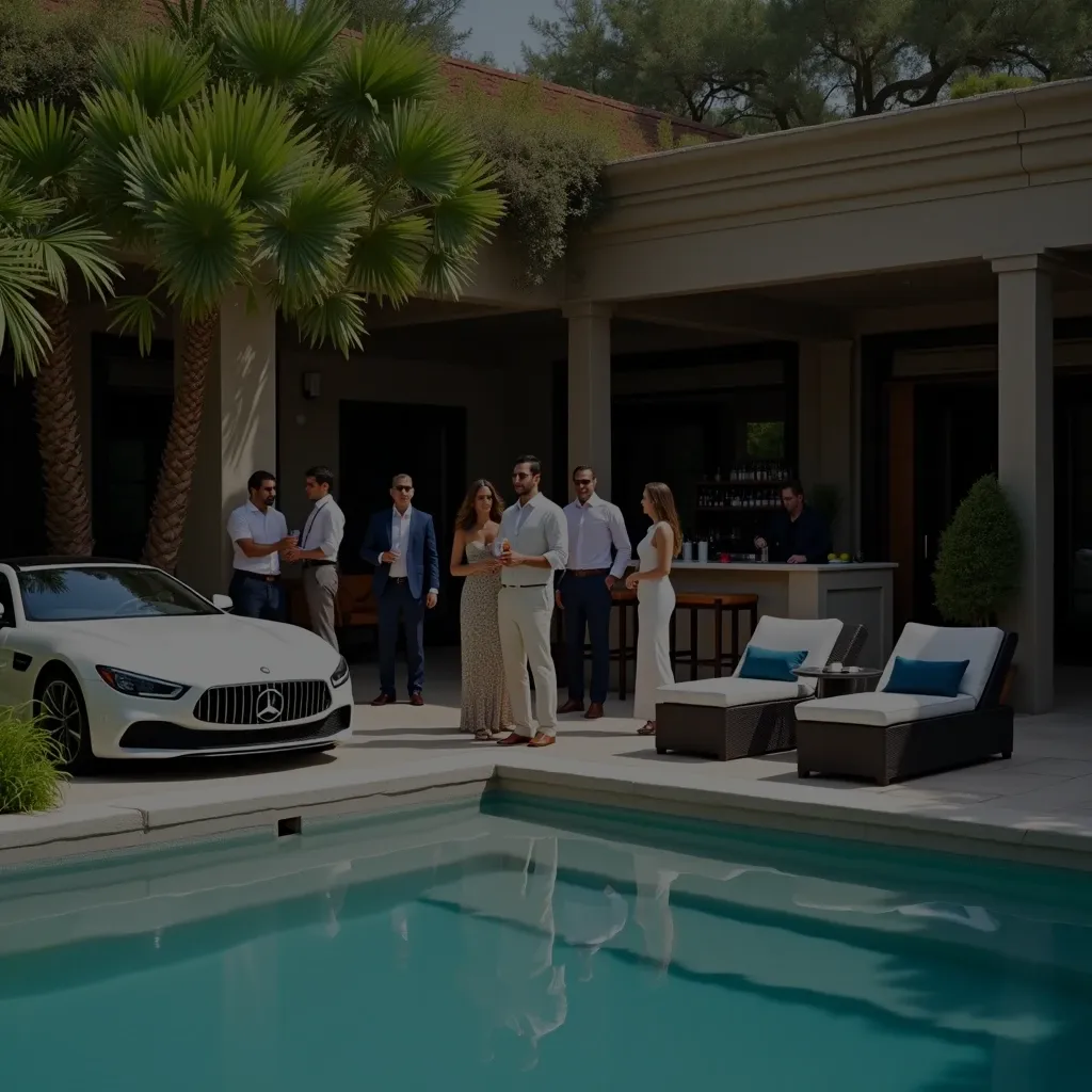 Luxe supercars in een parkeerplaats, klaar voor verhuur